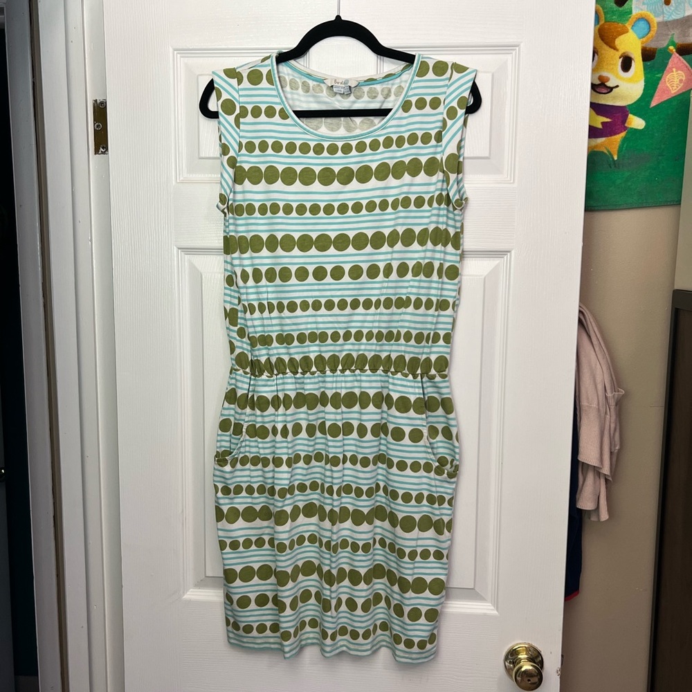 Boden blackberry dress green stripes polka dots size 10R - Picture 3 of 7
